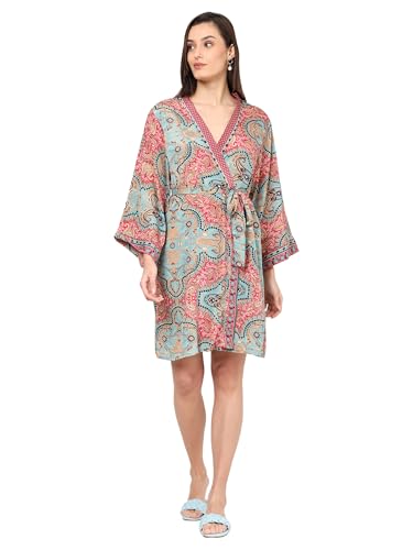 Image of KE KANHA EXPORTS Shrug for Women|Beach Coverup|Boho Beach Wear Dress for Women|Border Print Viscose Cover Up for Travel Holiday Resort Wear|Multicolor|Easily fits S-M-L|Bust 30 to 42 Inches