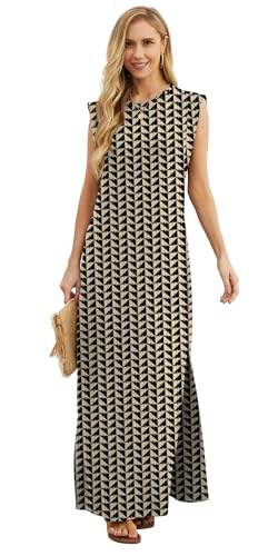 Image of GRECERELLE 2026 Women Year-Round Casual Round Neck Loose Split Wrinkle-Free Long Maxi Vacation Dress with Pockets (XXS-4XL)