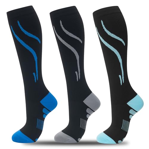 fenglaoda 3 Pairs Compression Socks for Women & Men Knee High Nurse Pregnant Cute Medical Running Travel Athletic