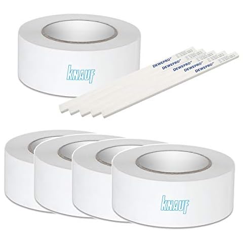 5 St. KNAUF® Kurt Fugendeckstreifen - 75m Rolle - reißfester Papier-Bewehrungsstreifen zur Verspachtelung von Gipskartonplatten und Gipsfaserplatten - im Set inkl. 5 St. DEWEPRO® Zimmermannsbleistift Cover