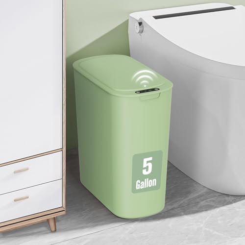 Image of Cesun Motion Sensor Trash Can, 5 Gallon Automatic Bathroom Garbage Can with Lid, Touchless Smart Plastic Slim Wastebasket for Bathroom, Office, rv, Bedroom, Living Room, Green