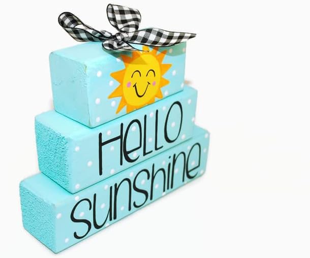 Miniatura 3 de Celebrate Summer with 'Hello Sunshine' WoodenBlock Shelf Sitter Stack Signs for Home Decor.