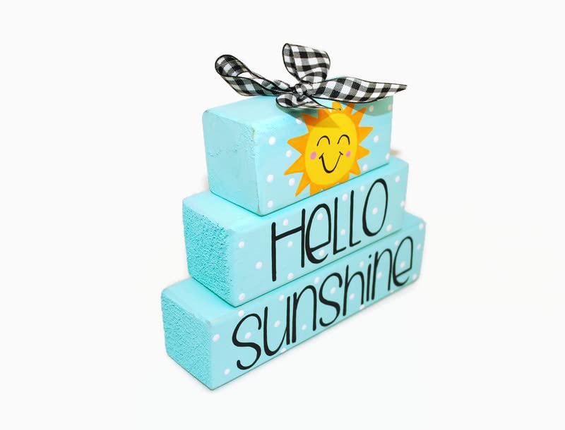 Miniatura 3 de Celebrate Summer with 'Hello Sunshine' WoodenBlock Shelf Sitter Stack Signs for Home Decor.