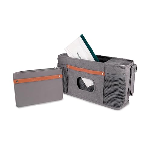 Image of WONDERFOLD Universal Parent Console Stroller Organizer with Insulated Cup Holders, Hook & Loop Closure Handle Attachment, 2 Storage Pockets, Removable Shoulder Strap for Easy Transport