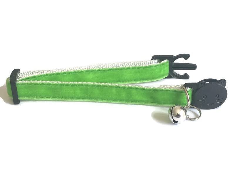 Velvet Cat Collars with Bell, Apple Green, Cat Collar (14cm - 24cm) - Image 2