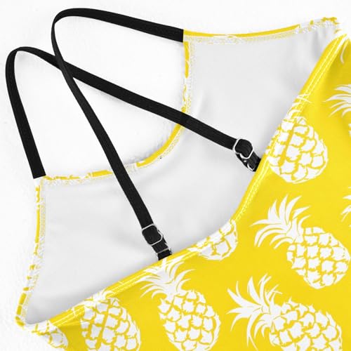 senya Girls Swimsuits One-Piece Swimwear Tie Bathing Suit Beach Summer Round Neck 9-10T White Pineapples on Yellow Pattern4