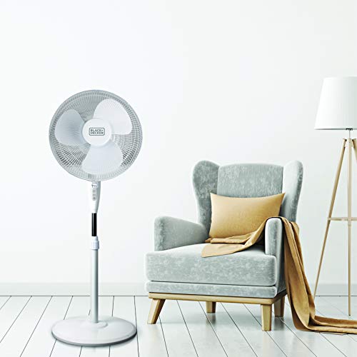 BLACK+DECKER 16" Stand Fan with Remote (White), 16 in. Fan, White