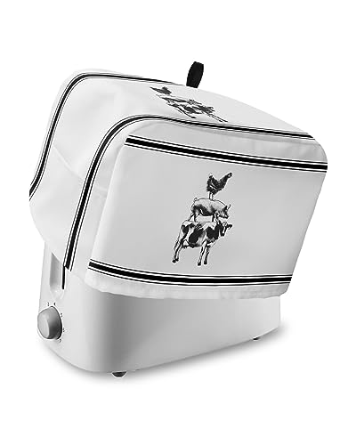 LaBLUUX Toaster Dust Cover with Pockets, Farmhouse Cow Pig Chicken Black White Stripes Pattern, Soft Washable 2 Slice Toaster Cover, Dust-proof, Stain-proof, Water Repellent, Polyester