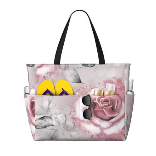 Sac de plage fleurs roses aquarelle résistant pour transporter tout l'été