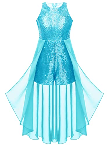 Girls Sleeveless Sequined Birthday Prom Party Jumpsuit Pageant Dancing Romper Gowns Ball Dress