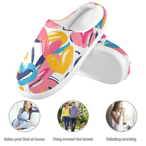 JUNZAN Valentines Hearts Women Home Cotton Slippers Comfy Memory Foam Mens Slippers for Spa Funny Presents 6-73