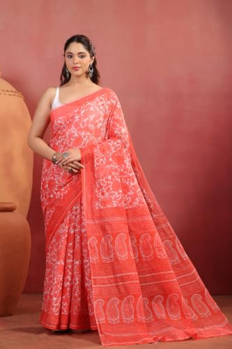 Image of TAMAIRA FASHION White Mulmul Pure Cotton Saree For Woman Floral Printed |Office Wear Daily Wear Sarees For Women Without Blouse Piece (Available in 16 Colours)