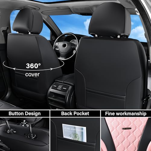 Image of Coverado Seat Covers, Car Seat Covers Front Seats, Perforated Diamond Leather Car Seat Cover, Waterproof Car Seat Cover, 2 Pack Car Seat Protector Front Seat Cover Universal Fit Most Car, Black&Pink
