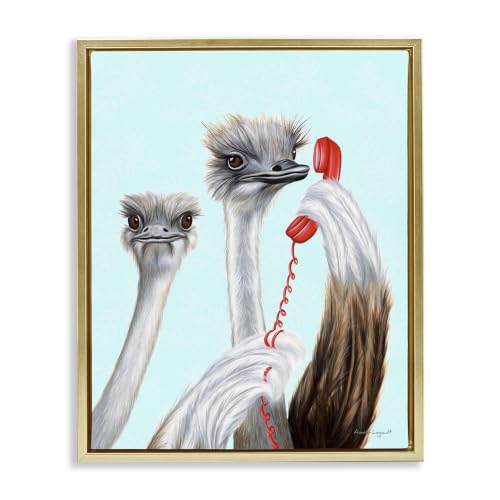 Detailed Ostrich Birds Talking Red, 24 x 30 Inch Canvas in Floater Frame