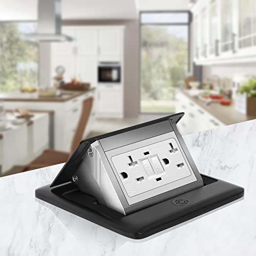 Vagueior Pop-Up Floor Box Kit, 20A Tamper-Weather Resistant Receptacle Gfci Outlet, Corrosive Resistant Hardware, Black Etl Certification #TOP4