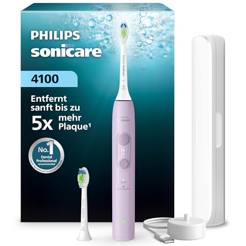 Philips Sonicare Series 4100 Elektrische Zahnbürste Schallzahnbürste mit Drucksensor 4 Putzeinstellungen EasyStart-Funktion SmarTimer 21 Tage Laufzeit Lila HX4042/47 [Neu]