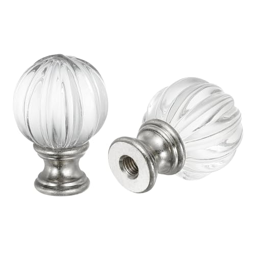 Image of PATIKIL 1 /4-27 Lamp Finial Cap for Lampshade Harp Top, 2Pcs Cap Nut Screw Cap Knob Clear Pumpkin Ball Shaped Crystal Lamp Shade Decoration for Table Floor Lamp, Silver Tone