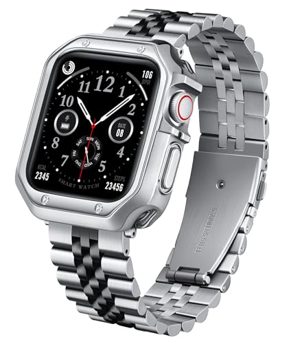 Image of BINLUN Compatible with Apple Watch Band 49mm 46mm 45mm 44mm 42mm 41mm 40mm 38mm for Men Women, Stainless Steel Metal Strap with TPU Case Fit for iWatch Series Ultra /SE3 /11 /10 /9 /8 /7 /SE2 /SE /6 /5 /4 /3 /2 /1