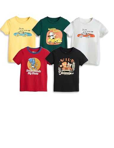 Image of Amazon Brand - Symbol Boys 100% Cotton Graphic Printed Half Sleeves T-Shirt | Age 2-6 Years (Available in Combo Pack of 3 and 5)