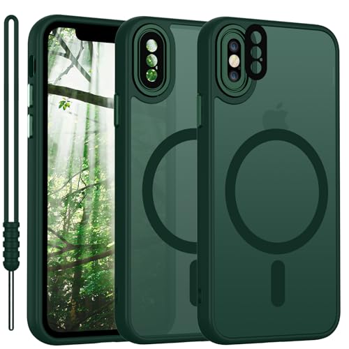 YUANDMI Cover Magnetica per iPhone XS Compatibile con MagSafe, Custodia per iPhone X/XS Traslucida Opaca Case Ultra-Sottile Silicone Anti-Scivolo Resistente ai Graffi, Verde Scuro