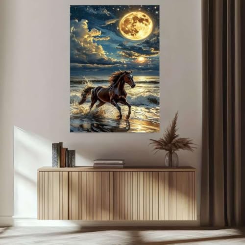 Cuadro decorativo de caballo junto al mar de 40x50cm para colgar sin marco 3