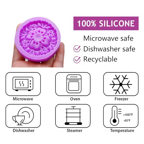 Acvcatto Silicone Mandala Mold, Purple, Round Resin Casting Pattern, Decorative Craft Design, 2.48 Inch Diameter