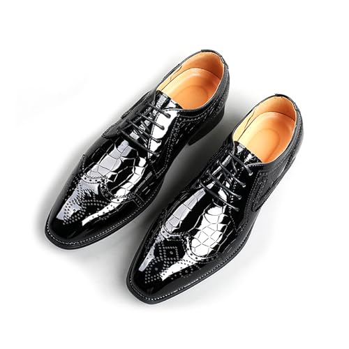 Men's Patent Leather Wingtip Oxfords Lace Up Dress Square Toe Shoes Retro Round Toe Tuxedo Shoes for Prom Wedding Business2