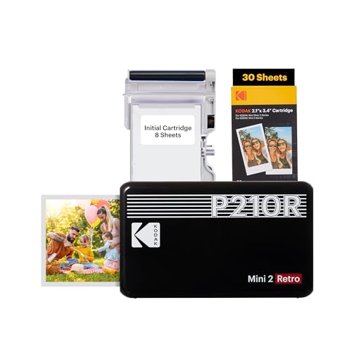 KODAK Mini 2 Retro 4PASS Portable Photo Printer (2.1x3.4 inches) + 68 Sheets Bundle, Black