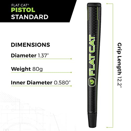 Flat Cat Pistol Putter Grip Standard 8733, Oversized Traditional Shape Golf Grip, Butt End Of The Grip Is Rounded And Tapers Into A Flat Top, 12.2”L X 1.37”W, Weighs 79G #TOP1