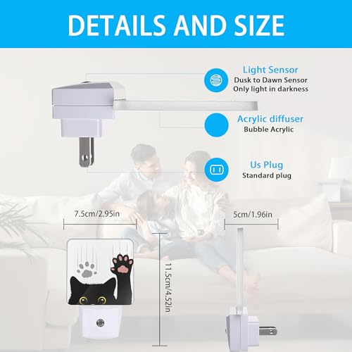 Image of Black Cat Night Light,Cute Funny Cat Night Lights Plug into Wall for Boys Girls, Led Lamp for Stairway /Hallway /Bedroom 0.5W Nightlight Sleep Friendly