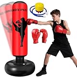 Ninonly Boxsack Kinder 160cm mit Boxhandschuhen und Luftpumpe Standboxsack Perfekt für Indoor, Outdoor, Gym boxsack stehend Kinder für Jungen & Mädchen im Alter von 3-12 Jahren Rot Boxing