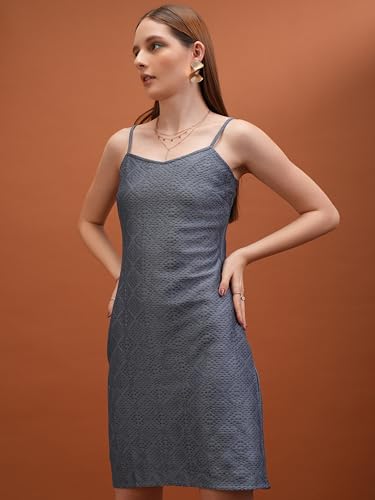 Image of Tokyo Talkies Women's Sleeveless Shoulder Strap Self Design Dresses | Stylish Dresses | Casual Dresses