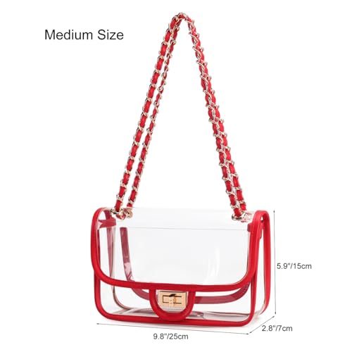 Image of Womens PVC Clear Purse Handbag with Chain Stadium Approved Clear Bag See Through Bag for Working and Concert