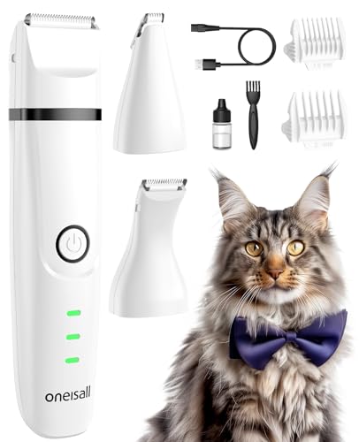 Oneisall 3-in-1 Cat Clippers, Cordless, Low Noise, 2-Speed