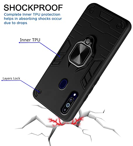 Image of Pikkme D5 Tough Armor Bumper Back Cover Case for Samsung Galaxy M40 |Ring Holder & Kickstand in-Built (Black)