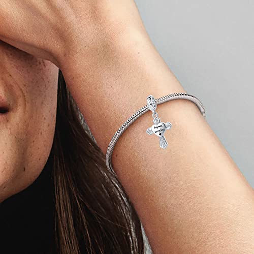 Qeensekc Heart Holy Bible Dangle Charm Religious Cross Cz Bead For European Bracelet Pray More Worry Less #TOP1