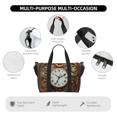 Travel Duffel Bags Personal Item Bag Carry on Luggage Bag Training Handbag Lightweight Waterproof Sports Gym Bag Rusty Steampunk Clock Weekender Bag for Women Men3