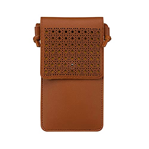 Carolilly Sac à Main en Bandoulière Femme Sac à Bandoulière Léger en PU Cuir Mini Pochette Téléphone Portable avec Fenêtre Transparente à Écran Tactile,Marron,Taille unique
