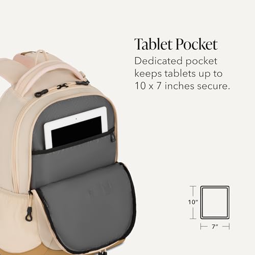 Image of SWISSGEAR Cecil 18-Inch Laptop Backpack Fits 16-Inch Laptop, Travel Daypack with Organizer Pockets, Water Bottle Holders & Padded Straps - Cream /Warm Sand