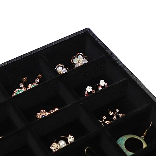 Image of Wudygirl 36 Grid Jewelry Tray Showcase Display Stackable Jewelry Organizer for Earrings Brooch Buttons Rings, Black Velvet Removable (Jewelry Tray)