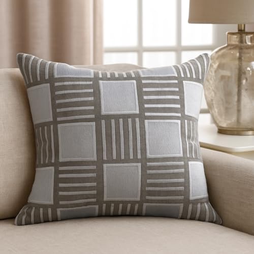 Image of Wakefit Designer Cushion Cover | 16x16 inch | Heavy Embroidery | Cotton & Linen Fabric on Both Sides | Pack of 1 | Grace & Grid | Grey