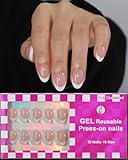 Anyos 16 Sizes French Tip Extra Short Almond Press On Nails,Petite Oval Shaped Natural Nails Glossy...
