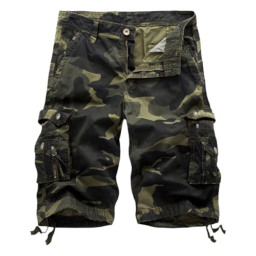 Short cargo camouflage homme en coton léger vert taille 50 coupe droite
