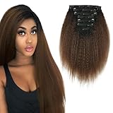 AmazingBeauty 8A Double Weft Texlaxed Kinkys Straight Ombre Clip Extensions Human Hair for Black Women, Natural Black Fading into Chocolate Brown, 7 Pieces, 115 Grams, KS TN/4, 16 Inch