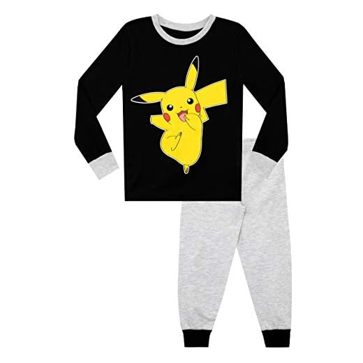 Pokémon Pijamas de Manga Larga para niños Pikachu Negro 11-12 Años