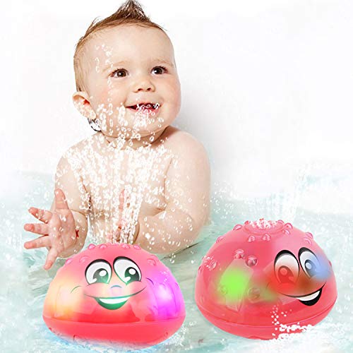 wellvo Baby Bath Toys, LED Light Up Bath Toys for Kids Toddlers Infant Boys and Girls, Sprinkler Shower Pool Bathroom Bathtub Toys for Baby (Pink)
