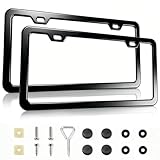 2-Pack License Plate Frames, Universal Black Aluminum Licence Plate Frame Holder, 2-Hole Narrow ＆ Slim Design Holder with Screws & Caps, Universal Fit for Cars, Trucks, Various Vehicles