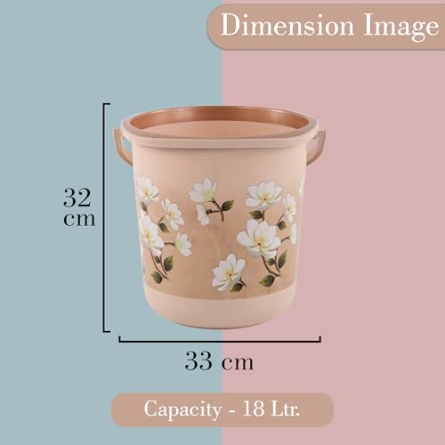 Image of Heart Home 4 Pcs Plastic 18 Ltr Bucket for Bathroom | Sturdy and Easy Grip Handle | Big Bucket for Bathing & Household Chores | Floral Print - Brown