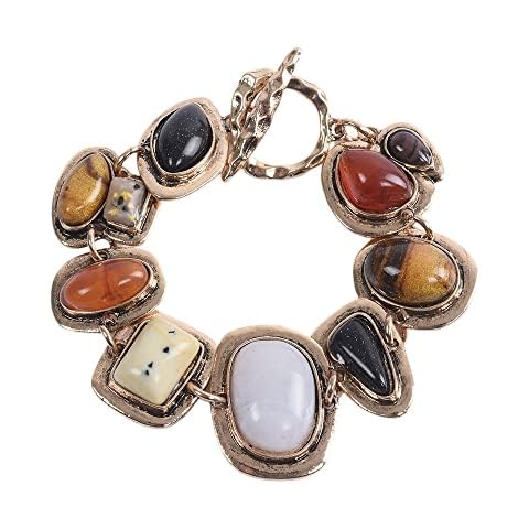 LUREME Vintage Ethnic Big Stones Bracelet for Women with Turquoise White Yellow Colorful Stones Charm Bracelet(bl003561-1) Cover