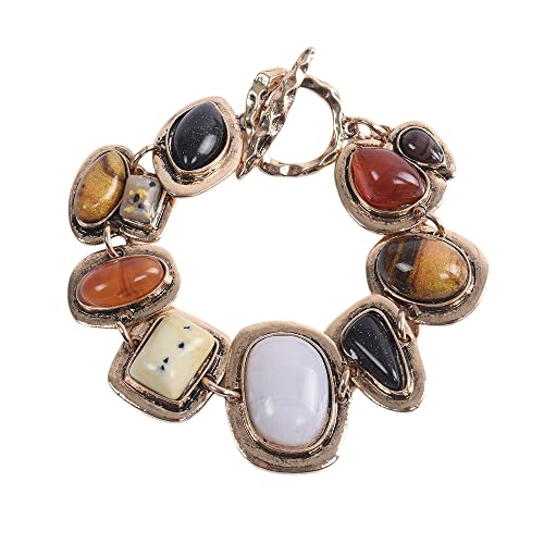 LUREME Vintage Ethnic Big Stones Bracelet for Women with Turquoise White Yellow Colorful Stones Charm Bracelet(bl003561)